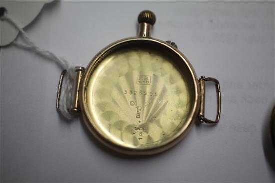 A 9ct gold WWI trench wristwatch, with enamelled dial and 17-jewel Swiss movement, Francois Borgel (screw case patented 1891),